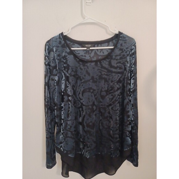 Simply Vera Wang Velvet Burnout Blouse L Gray Black Longsleeve Fairy Whimsigoth - Picture 3 of 10